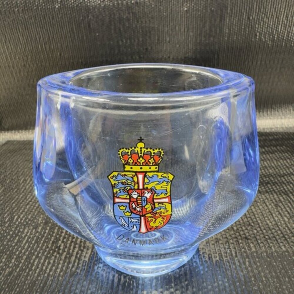 Vintage Denmark Art Glass Bud Vase With Flag Shield Heavy Glass Vase Danmark